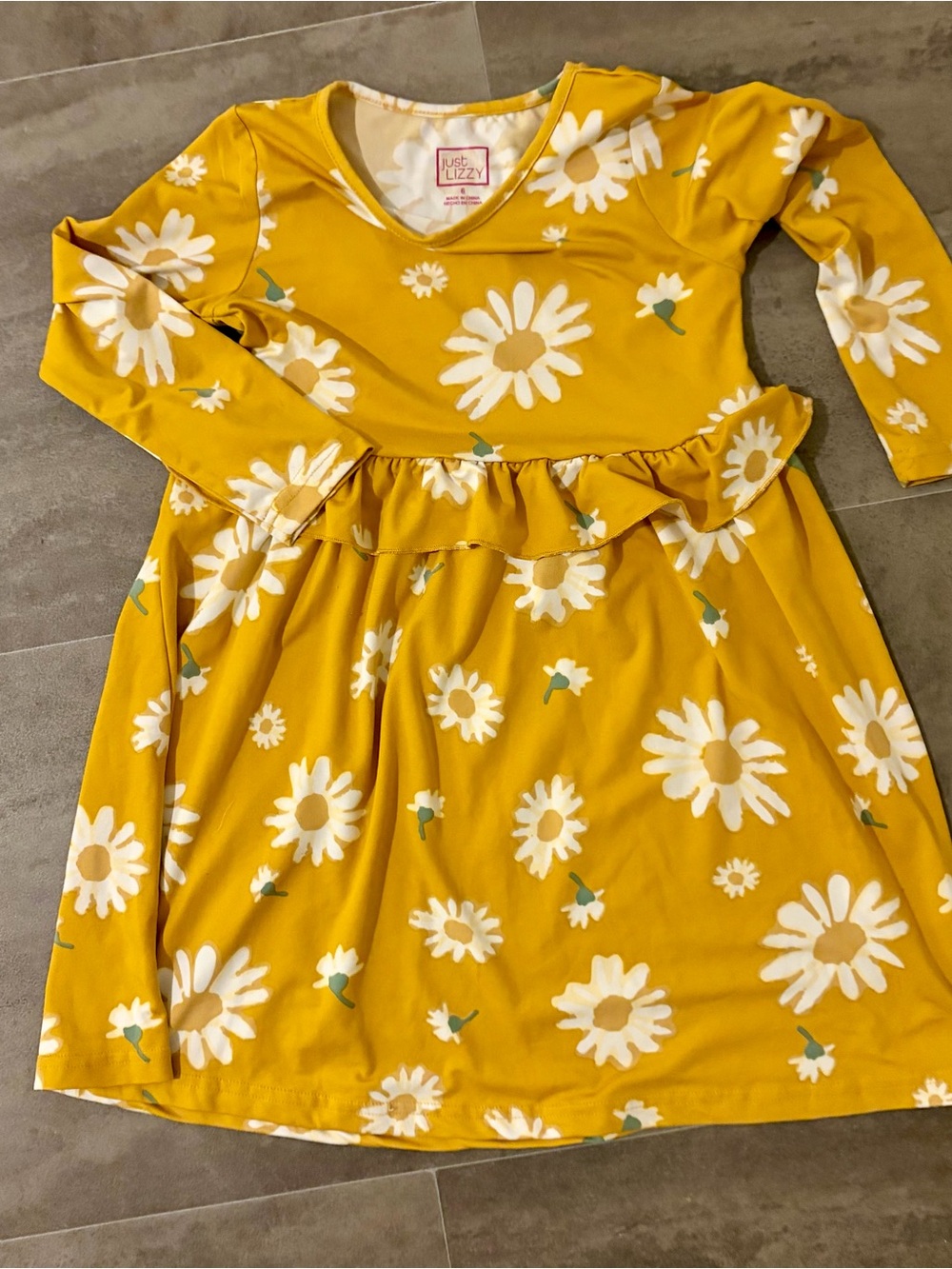 Girls' Mustard Yellow Daisy Ruffle Waist Dress